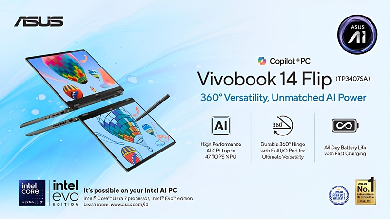 ASUS Vivobook 14 Flip: Laptop Konvertibel Serbaguna dengan Performa Tangguh!